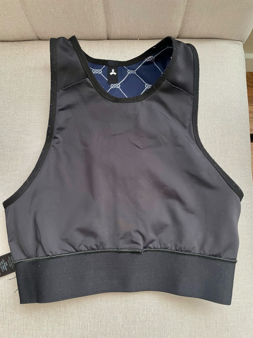 Ultracor Reversible Navy Nautical Rope Print Crop Top Sports Bra Gold Stripe XS - Picture 3 of 6